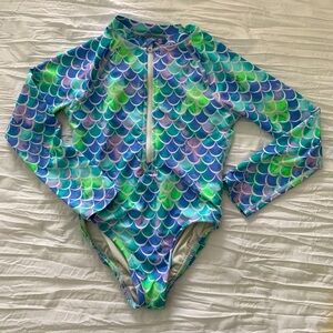WONDER NATION Girls’ Long Sleeve Mermaid Print‎ One-Piece Swimsuit UV S (6-6X)